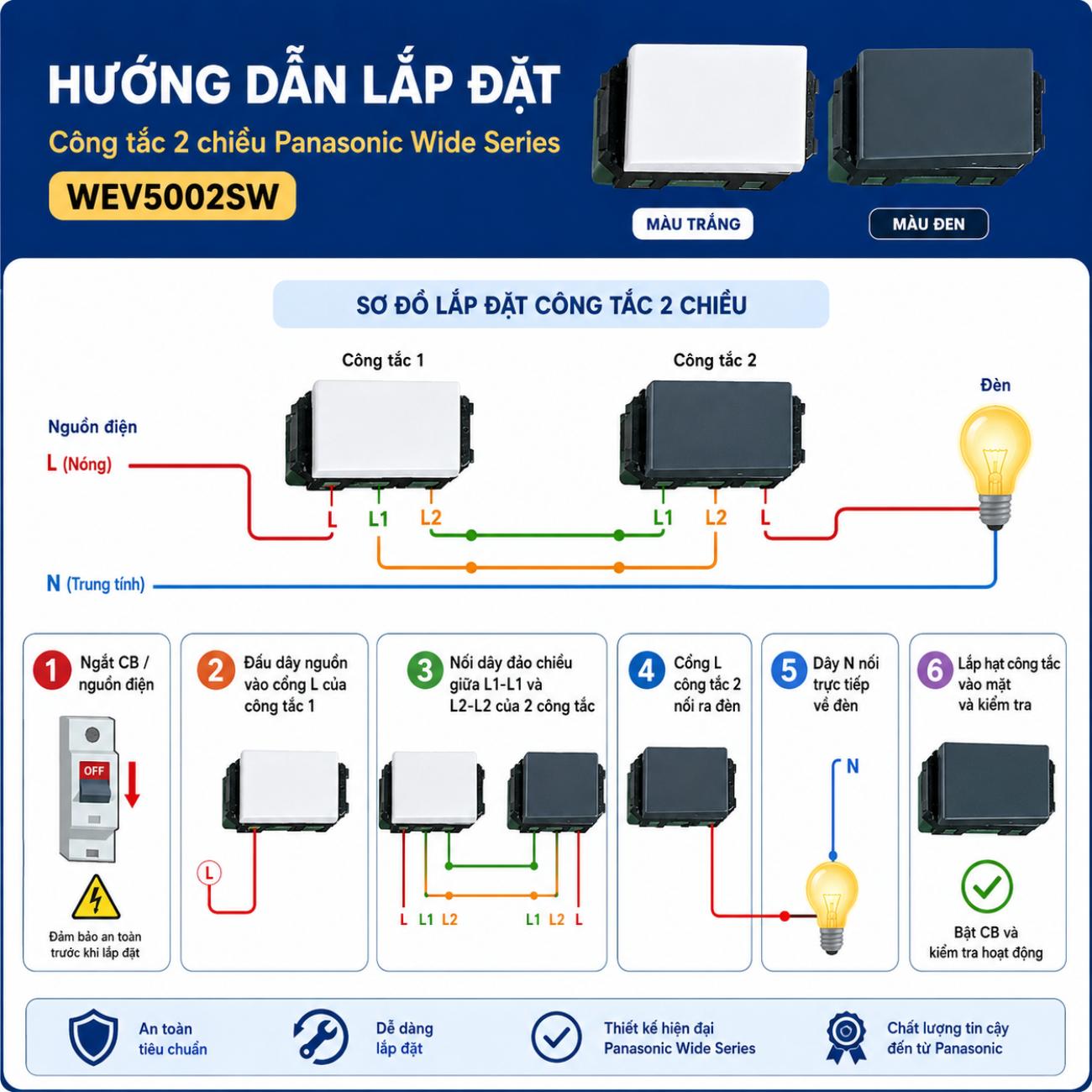 Công tắc C 2 chiều Panasonic Wide Series WEV5002SW